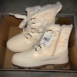 Falls Creek Women's Ivory Lace-Up Faux-Fur Ankle Boots